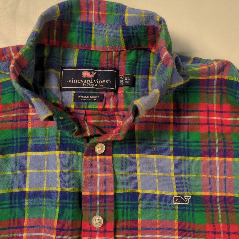 Vineyard Vines Whale Shirt Plaid Flannel Tops XL (18) Button Down